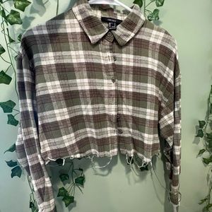 Olive cropped flannel